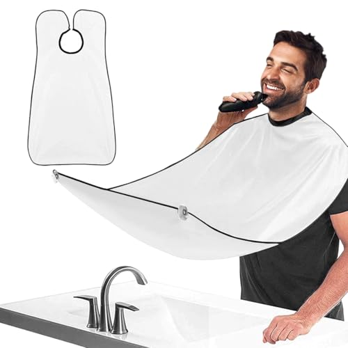 VAEIORP 1 Saugnäpfe Bart Schürze für Männer, Wasserdichte Non-Stick Barthaare Auffangen Rasierumhang für Rasur Haarschnitte, Grooming Tuch, Geschenke für Männer (Weiß)