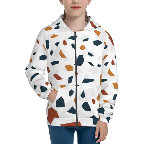 Terrazzo Tile Pattern Kids Pullover Hoodies Boys Zip Up Sweatshirts Girls Athletic Clothes with Pocket3