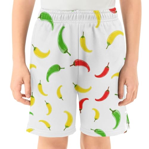 J JOYSAY Pepper Vegetable Scatter White Boys Athletic Shorts Kids Youth Casual Shotrs with Pockets Elastic Waistband2