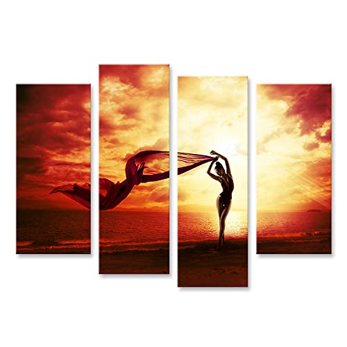 islandburner ISBN   Cuadro en lienzo con silueta de mujer sexy sobre el cielo rojo del atardecer sensual playa fem ISBN cuadros impresiones imágenes mural decoración de pared