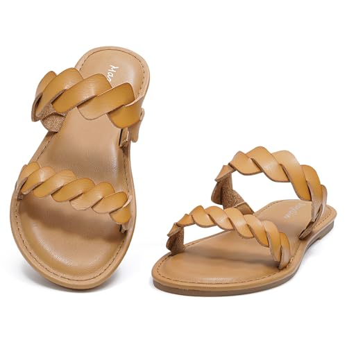 Image of mazeskin Women's Memory Foam Two Braid Band Comfortable Summer Straps Flat Slide Sandals