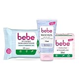 Bebe Intensivpflege (50ml), Waschgel & milder Augen Make-Up Entferner (150ml) & Pflegende Reinigungstücher (25 Tücher), Gesichtsreinigung und -pflege Set
