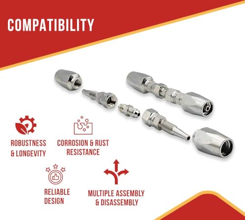 Image of Mytee Products 2Pcs Hydraulic Hose Field Repair Kits 3 /8 inch Steel Female JIC w /Adapter - Reusable Hydraulic Fittings for Wire Hydraulic Hose Compatible w / R2, R16, R17, R19-3 /8 inch Inner Diameter