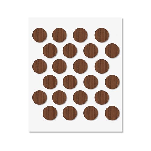 Walnut Self-Adhesive Screw Hole Stickers - 24 pcs. 0.79 inch / 20 mm Peel Stick Dust Proof Tape, Water Resistance PVC Caps for Wood Cabinets, Furniture, Drawer, Wardrobe, Kitchen, Table