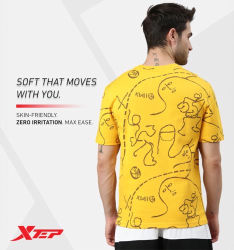 Image of XTEP Playing Big Basketball Series, Sorona Material, Moisture Absorbing & Sweat Dissipating Technology, Superior Elasticity, Colorblocked Design, Basketball T-Shirt for Men - Caramel Brown