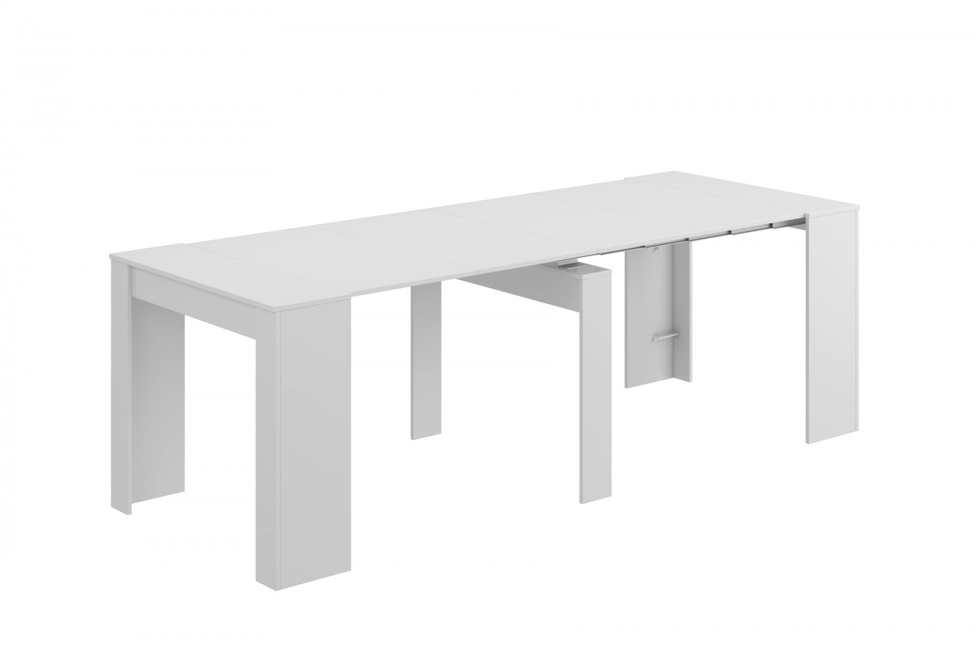 Dmora - Table console à rallonge Compton, Table à manger extensible, Table avec rallonges extensible jusqu'à 10 places, 51/237x90h78 cm, Blanc Brillant
