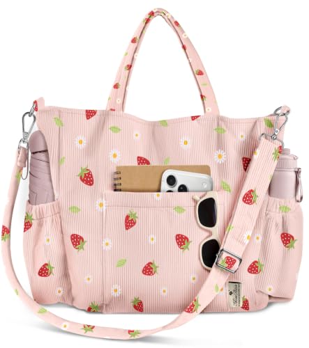 Miss Adola Corduroy Crossbody Tote Bag for Women, Strawberry Daisy