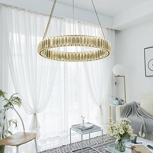 Aplampara Modern Crystal Chandelier Led Ring Pendant Light 20" Round Gold Crystal Chandeliers For Living Room Dinning Room #TOP1