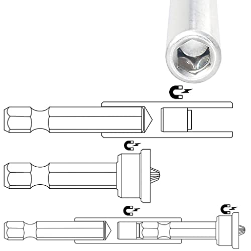 Teursa 8Pcs Drill Bit Extension Set, Magnetic Power Drill Bit Holder, Hex Shank Drill Bit Extender(2"/4"/6") & 5Pcs Magnetic Positioning Drywall Screw Setter Dimpler Ph2 Bits(5Pcs 50Mm + 3Pcs Extension) #TOP3
