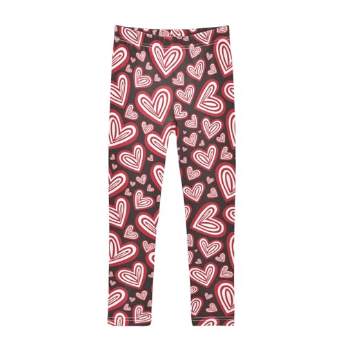 Beautiful Valentine Red Hearts Girls Leggings,Workout Leggings for Girls Toddler Athletic Leggings Size for 3-10T