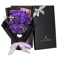 Amazon｜ソープフラワー バラ 18輪 ブーケ, 7色展開, 黒色ラッピング