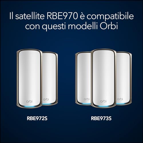 Satellite aggiuntivo Mesh WiFi 7 quad-band serie 970 (RBE970) Orbi - funziona con sistema Mesh o router Mesh serie 970 esistente, funzioni di sicurezza, copre fino a 220 m2, BE27000 802.11be - Powerline - Immagine 4