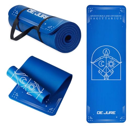 De Jure Fitness Yoga Mat for Women and Men, 8mm Extra Thick Non-Slip NBR Exercise Mat for Yoga, Pilates, Gym & Floor Workouts - with Carry Strap - Sagittarius