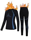 beautyin Thermal Underwear for Kids Boys Girls Base Layer Set for Skiing Football Cold Weather Black/Blue
