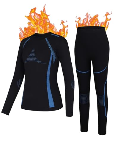 beautyin Boys Girls Thermal Underwear Set Kids Thermals Top Bottom Set Athletic Base Layer Long Johns Black/Blue