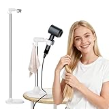 SENWELL-KA Hair Dryer Stand with 360 Rotating Head, Hands Free, Large Hook,Heavy Duty Base, Adjustable Height, TPU Padded Clip, Aluminum Alloy Holder for Home or Salon (White)