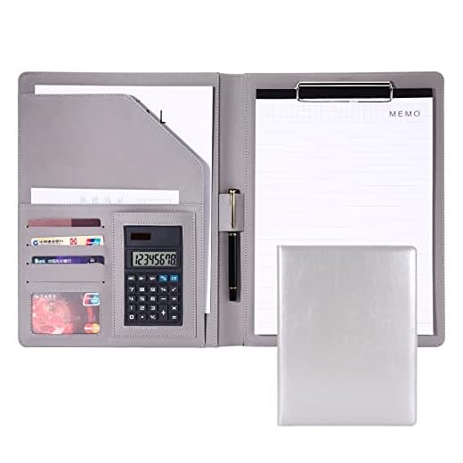 Pasta executiva de couro de poliuretano, bloco de notas tamanho A4, bloco de notas para escola, escritório, conferência, cadernos, portfólio, pasta de currículo, organizador de entrevista/documentos legais (cinza)