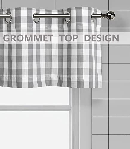 Bapawfish Grey Buffalo Plaid Valance For Kitchen, Buffalo Check Gingham Valance Curtains For Windows, Farmhouse Rustic Grommet Kitchen Curtain Valance, 55" X 15", Silver/Gray #TOP1