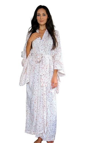 NOVICA Artisan Handmade Batik Robe Fair Trade Floral Patterned Women's from Indonesia Rayon Clothing Beige ' Bali Arabesques'