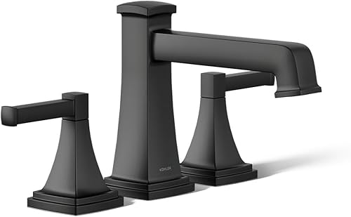 KOHLER T27405-4-BL Riff - Juego de grifo de baño para montaje en cubierta, juego de grifo de bañera con manijas de palanca, no desviador, negro mate