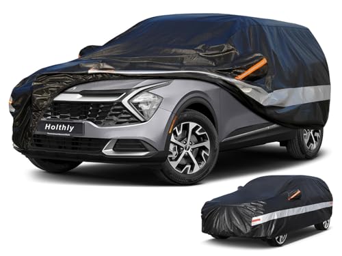 Image of 10 Layers SUV Car Cover Custom Fit for Kia Sportage (2010-2024) Waterproof All Weather for Automobiles, Outdoor Full Cover Rain Sun UV Protection with Cotton.Black
