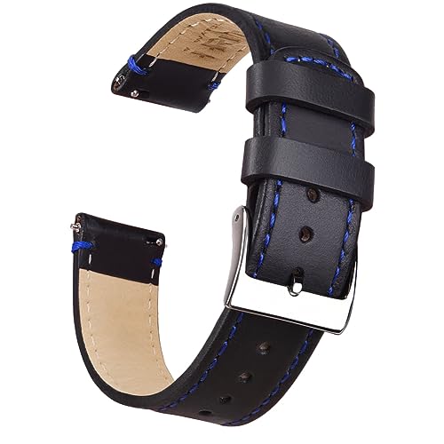 Ritche Christmas Gift Quick Release Leather Watch Band Leather Watch Strap 18mm 19mm 20mm 21mm 22mm 23mm or 24mm for Men and Women, White Elephant Gifts, Stocking Stuffers For Men, Black / Blue