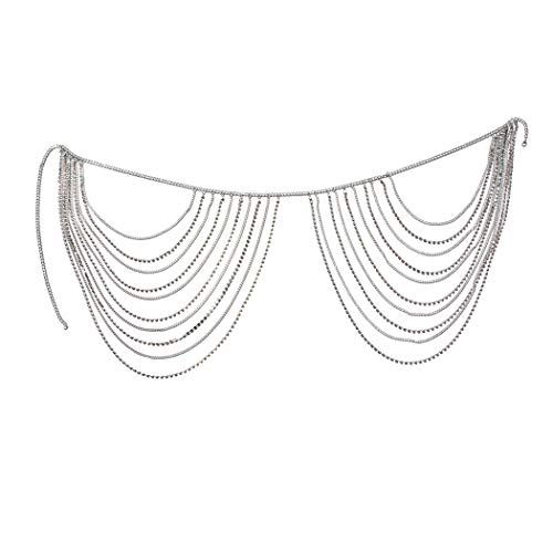Victray Crystal Belly Waist Chain Beach Layered Body Chains Fashion Waist Jewelry Nightclub Body Accessory for Women and Girls (Silver)