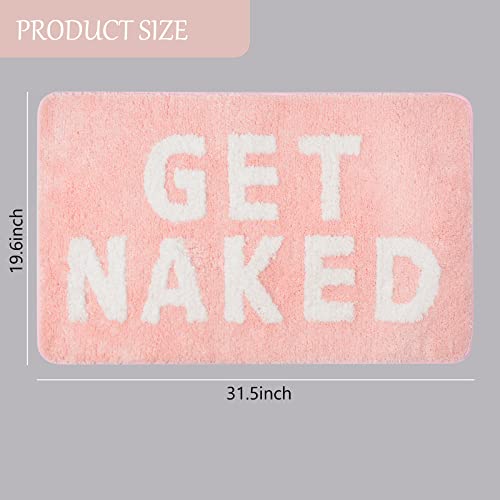 ChezMax Get Naked Bath Mat, Non-Slip Microfiber Shower Mat, Cute Absorbent Shower Rug, Funny Bathroom Decor for Bathtub, Pink and White Bathroom Rug, Machine Washable 20"X32" — view 2