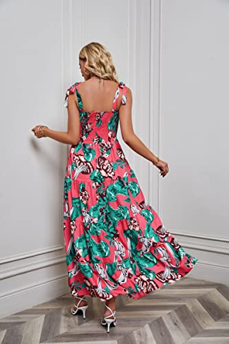 Image of kinstell Women's Summer Boho Spaghetti Strap Square Neck Ruffle Casual Flowy Long Dress Beach Swing Party Maxi Dress