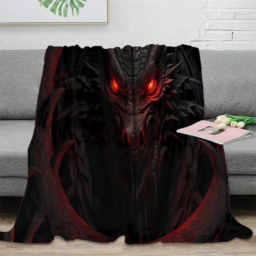 NAOFEKUID 3D Gedruckte Schwarzer Drache Decke Mikrofaser Sofa Dekor Drachen Tagesdecke Erwachsene Schlafzimmer Ganzjährig 60x80(150x200cm)