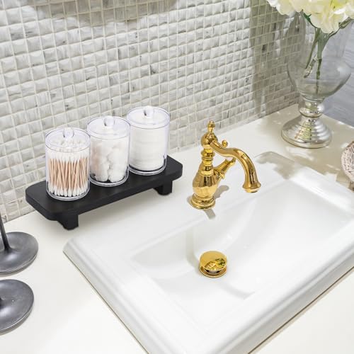 OGANAZI Badezimmer Deko Holztablett Klein Servierplatte mit Füssen Schwarz Rechteckig Kosmetiktablett Schmuckteller Schmuckschale Tischtablett für Schminktisch, Toilettentisch, Waschtisch, Spüle