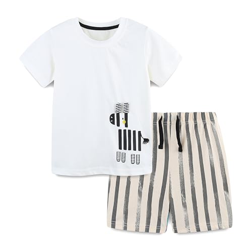 TCWWBB Kids Boys Summer Short Outfits Clothes Set Toddler Cool Dinosaur Digger Shark Animal Print Short Sleeve Cotton T-Shirt Tops and Shorts 2Pcs Crewneck Clothing Set Age 1-7 Years Old