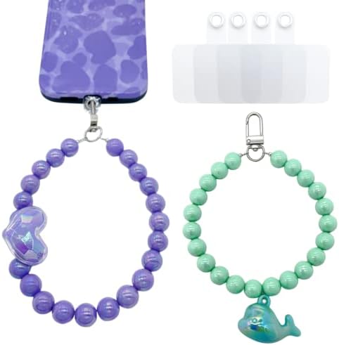 PANGDUO Universal Phone Charms 2PCS Handmade Purple Heart & Cyan Whale Acrylic Cell Phone Lanyard,4PCS Phone Tether Tab Compatible with All Smartphone