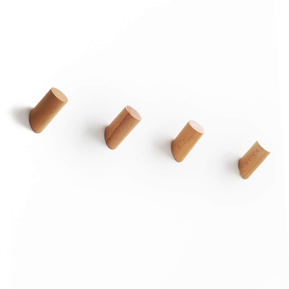 Anaan Beige One-Tenth Wooden Wall Coat Rack, Coat Hooks Wood, Wall Hooks, Hanging Clothes, Scarves, Bags, Decorative Wall Mounted Decor Design (Beech, Set Of 4 S Φ3*6Cm)