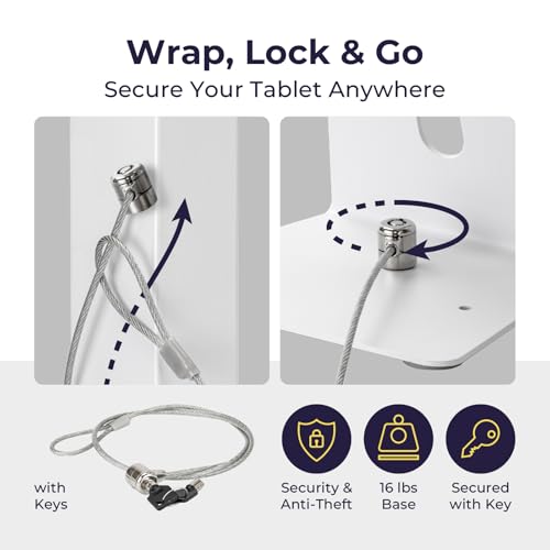 Image of Volcora Anti-Theft Tablet Stand iPad Kiosk Stand with Lock, White 10-13'' iPad Stand for Desk, Swivel, Adjustable iPad Holder for Desk, iPad Mount for Desk for POS Register, Retail Business, Cashier