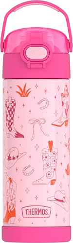 Image of THERMOS FUNTAINER 16 Ounce Stainless Steel Vacuum Insulated Bottle with Wide Spout Lid, Cowgirl Charm