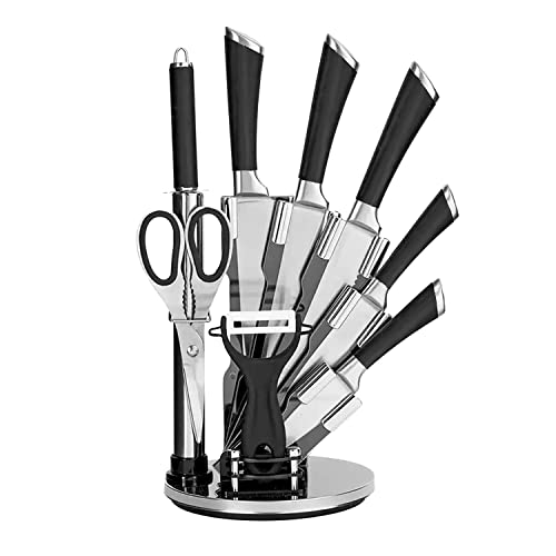 KAUNOPILIS 8 in 1 Kitchen Knife Set Chef Bread Utility Paring Cleaver Knives Set with Holder Sharpener Peeler Kitchen Scissors