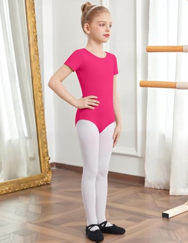 Image of Zaclotre Girls Gymnastics Leotards Crisscross Back Ballet Dance Outfits | Team Basic Leotard,Classic Short Sleeve,Hollow Back,High Stretch,Perfect Fit,Soft Cotton,Breathable,Ballerina Costume