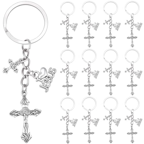 Image of SUNNYCLUE 20Pcs Crucifix Keychain Bulk Cross Keychains Pack Easter Christmas Antique Silver Rosaries Crosses Charms Word Rosary Key Chain Set for Party Favor Wedding Favors Gifts Holiday Women