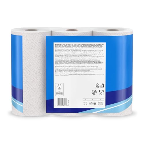 by Amazon Supersaugfähiges Küchentuch, 3-Lagig, 18 Rollen (6 Packungen à 3 Stück), 80 Blatt Pro Rolle, FSC-Zertifiziert (Zuvor Presto!)