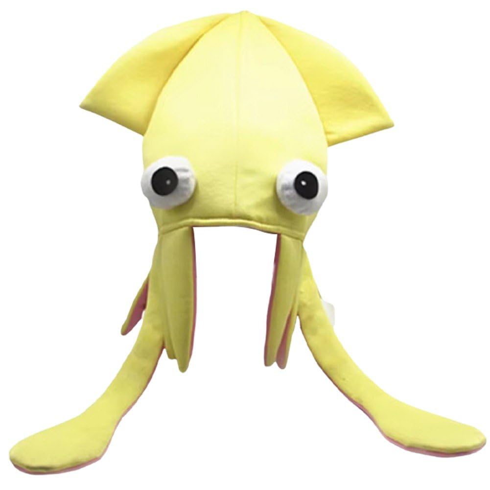 Ppmter Yellow Funny Squid Hat Cartoon Octopus Hat Costume Props Halloween Party Hats Novelty Animal Hat Costume Accessory