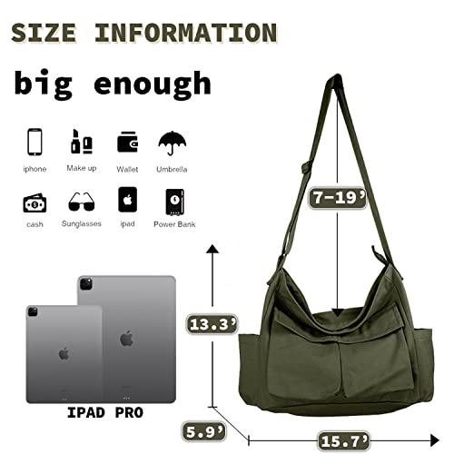 Canvas Messenger Bag Large Hobo Crossbody Bag with Multiple Pockets Casual Shoulder Tote Bag for Women and Men - Image 5