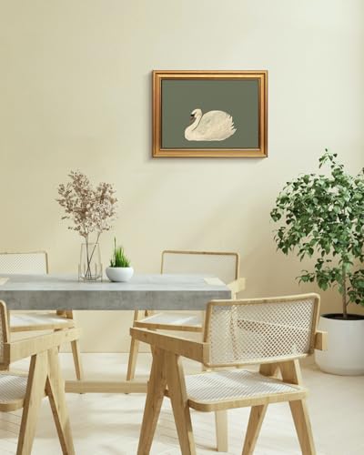 Image of VIYYIEA Vintage Gold Framed Wall Art for Living Room, Swan Canvas Prints Home Decor, Oil Painting Picture, Bedroom Wall Decor Gifts for Friends or Family -【Swan Green】-(16L x 12W)