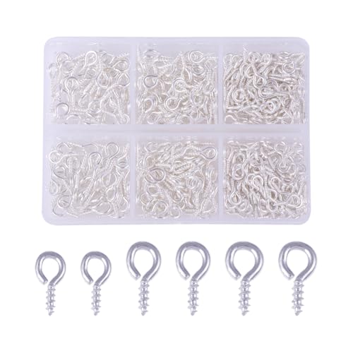 UUYYEO 400 Pcs 3 Sizes Small Jewelry Screw Eyes Earring Making Eye Pins Threaded Metal Eye Hooks Small Craft Eyelets Eye Hook Screws Self Tapping Screw Eye Hooks with Storage Box Silver
