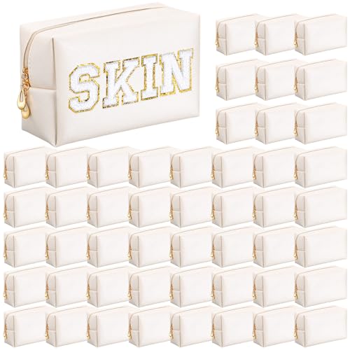 Cunno 50 Pcs Makeup Bag Bulk PU Leather DIY Cosmetic Plain Preppy Makeup Pouch Portable Waterproof Toiletry Bags for Women Travel Pencil Case Cosmetic Organizer (Ivory White) by Cunno - Used condition - US$68.57