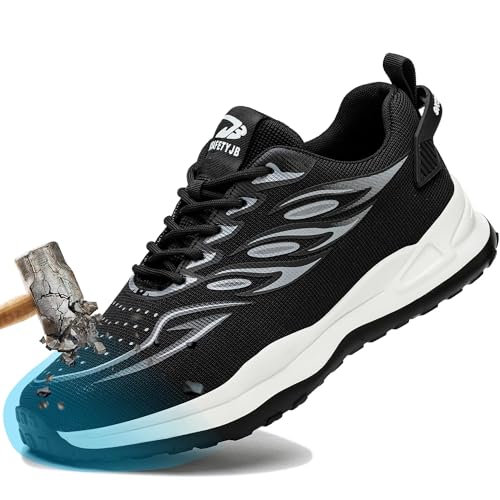 Zapatillas de Seguridad Hombre con Punta de Acero Zapatos de Trabajo Mujer Ligeras Calzado de Trabajo para Comodas Unisex Zapatos de Industria y ConstruccióN Gris Negro 40
