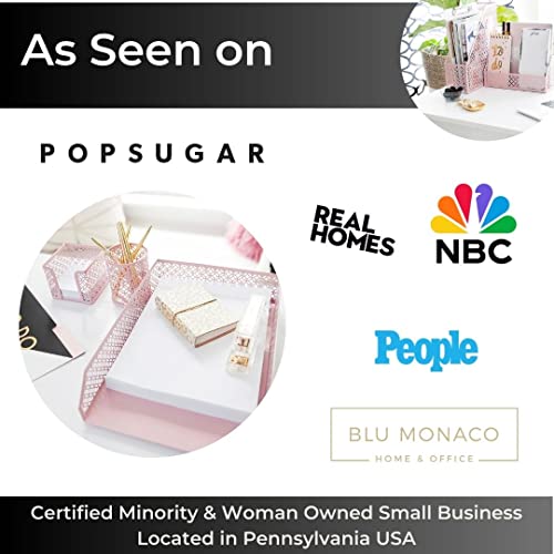 BLU MONACO Pink Desk Organizer Set – 6-Piece Metal Desktop Accessories | Mail Sorter, Pen Cup, Magazine Holder, Letter Tray, Sticky Note & Business Card Holders for Home Office or Dorm