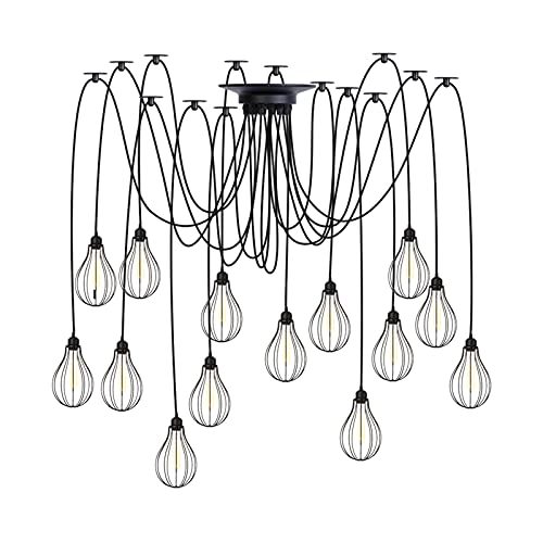 Lustre industriel vintage orientable et réglable suspension araignée noire pour cuisine