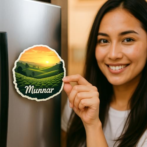 Image of Naxon Munnar Town Theme Souvenir Wooden Fridge Magnet for Refrigerator - Printed Fridge Magnet for Kitchen & Home Decor | Perfect Souvenir Gift | Size 3x3 in | Pack of 1