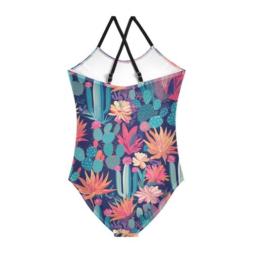 KLL Colored Succulents and Cactus Floral Girls' 1 Piece Swimsuit Summer Swimwear Adjustable Strap Cute2
